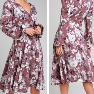 Lunette Dusty Purple Floral Print Midi Wrap Dress